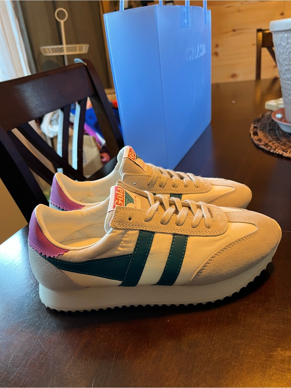 Gola Boston '78 Sneaker In Off White/ Teal Fuchsia Size 8